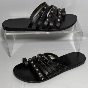 Ancient Greek Sandals Niki Nails Sandals Black Leather Gold-tone Studs 38 or 8